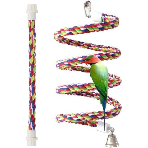 Bird Rope Perch Parakeet Toys, Spiral Bird Toy for Cockatiels, 43"&13.7" - Picture 1 of 7